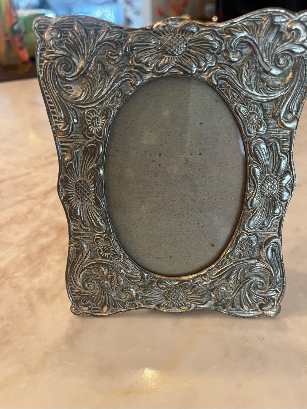 Ornate Floral Metal Picture Frame in Antique Silver